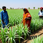 **

"A group of Indian farmers, fully clothed in traditional attire, inspecting a field of drought-resistant crops like millet and sorghum, with a focus on water conservation techniques like drip irrigation. The background features a clear blue sky and a slightly arid landscape. Safe for work, appropriate content, family-friendly, professional photography, perfect anatomy, natural pose, high quality."

**