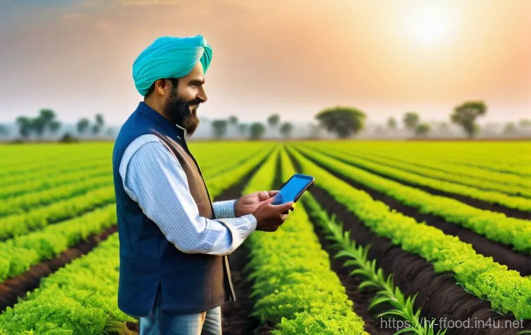 인공지능을 활용한 농업 혁신 - **Soil Intelligence via AI & Sensors**
A wide shot of a vibrant, healthy agricultural field unde...