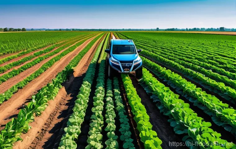 인공지능을 활용한 농업 혁신 - **Soil Intelligence via AI & Sensors**
    A wide shot of a vibrant, healthy agricultural field unde...