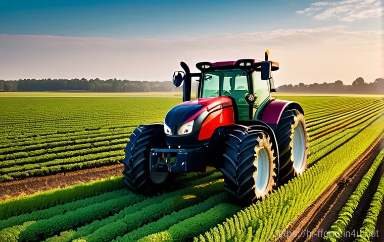 인공지능을 활용한 농업 혁신 - **Drone-Enabled Crop Surveillance**
    An eye-level perspective captures an advanced agricultural d...