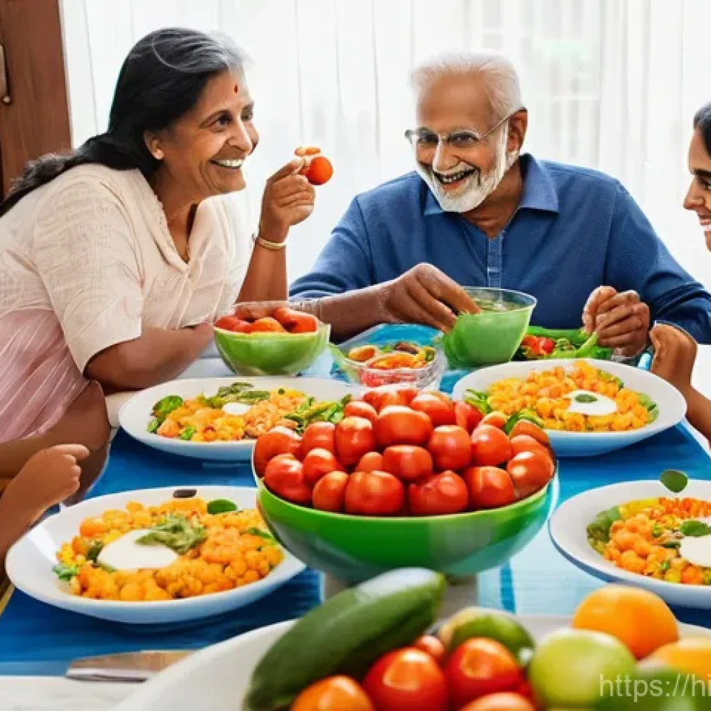 미래식량의 유전자 조작 기술 - **Prompt:** A diverse, multi-generational Indian family (grandparents, parents, children) happily ga...