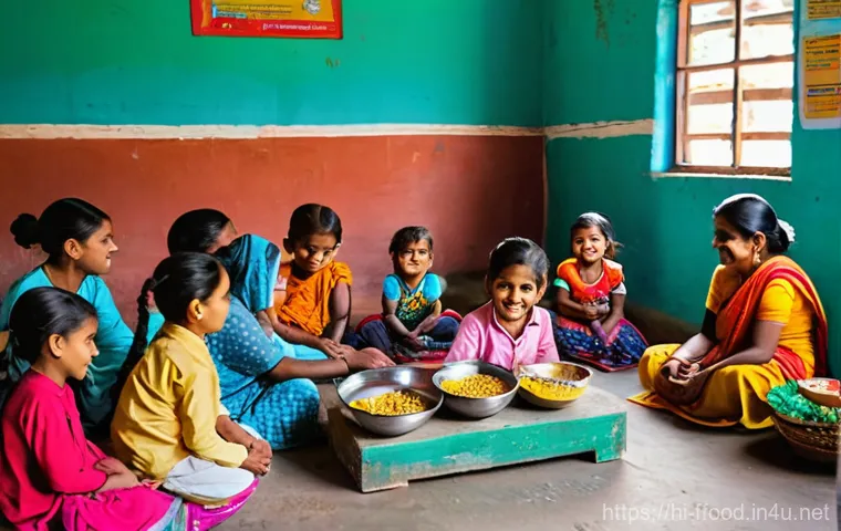 식량 안보를 위한 국가 정책 - Image Prompt 1: "Community Nutrition at an Anganwadi Center"**