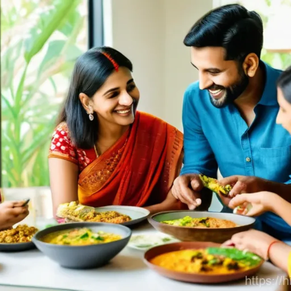 대체육의 건강성 - **Prompt:** A vibrant, sun-drenched image of a modern Indian family (parents and a child, who is wea...