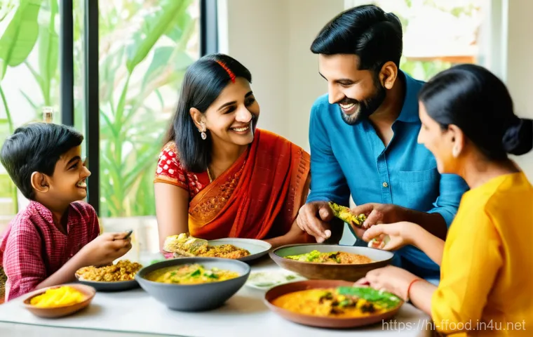 대체육의 건강성 - **Prompt:** A vibrant, sun-drenched image of a modern Indian family (parents and a child, who is wea...