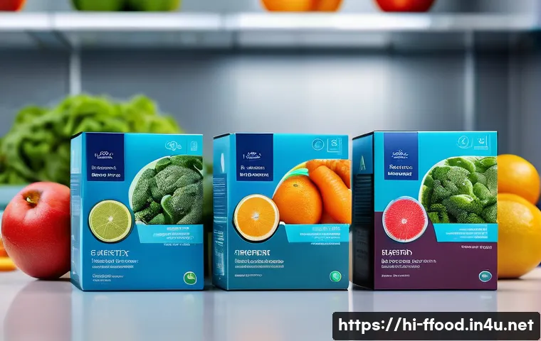 미래식량을 위한 나노기술 - A futuristic food packaging scene showcasing transparent nano-coating layers applied on fresh fruits...