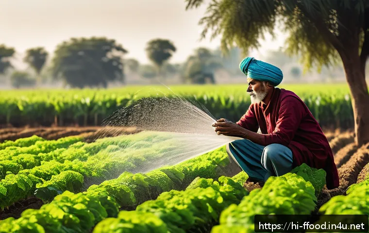 농업과 식량 안보의 미래 - A vibrant, detailed scene of a rural Indian farm showcasing sustainable agriculture practices: a far...