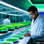 Home 19 환경친화적인 대체육 생산 - A futuristic laboratory scene showcasing cultured meat production: sleek bioreactors glowing softly ...