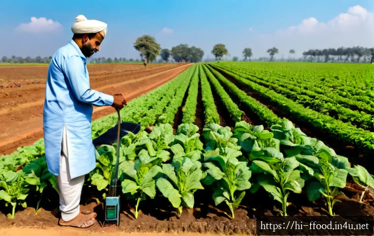 Home 17 기후 변화 대응을 위한 스마트 농업 - Photorealistic Indian smart farm adapting to climate change, a middle-aged Indian farmer in practica...